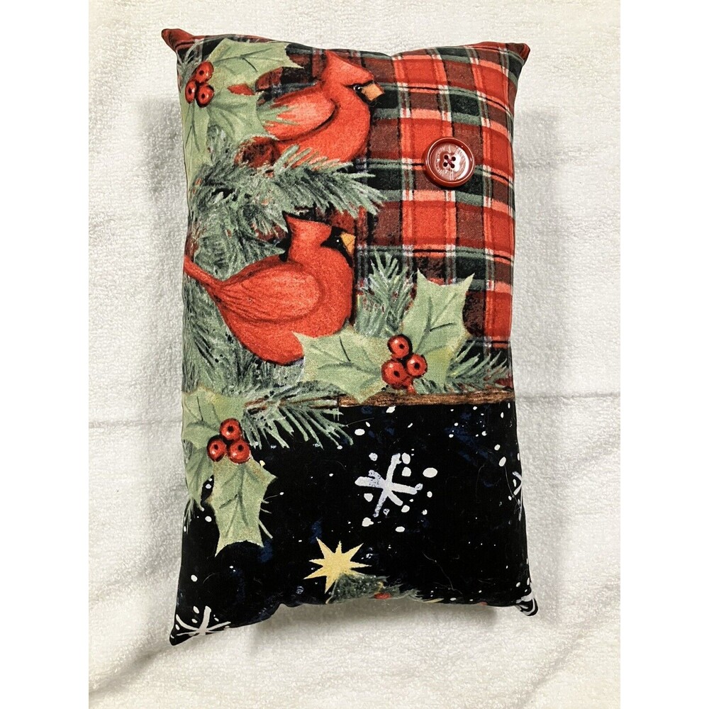 Homemade Cardinal Rectangle Throw Pillow 13”x8 Christmas Decor Cottage Core